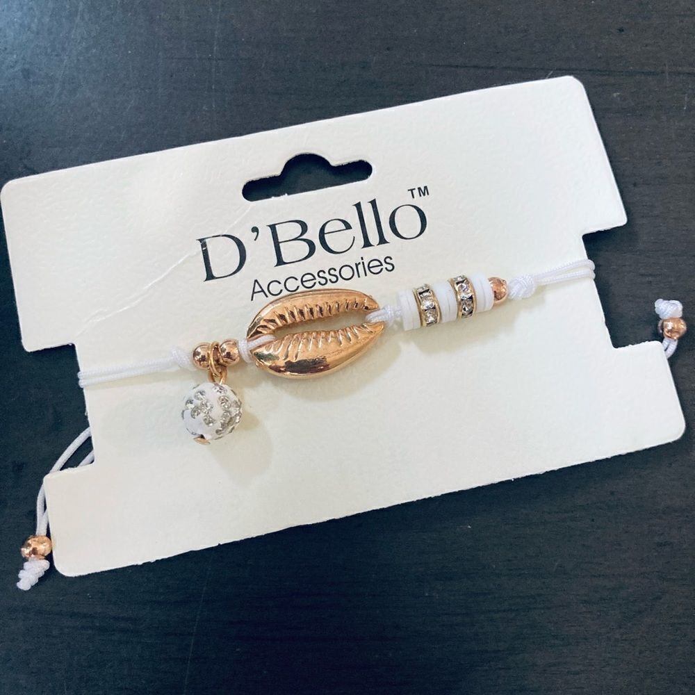 Boho Coastal Seashell Gold White Cord Bracelet